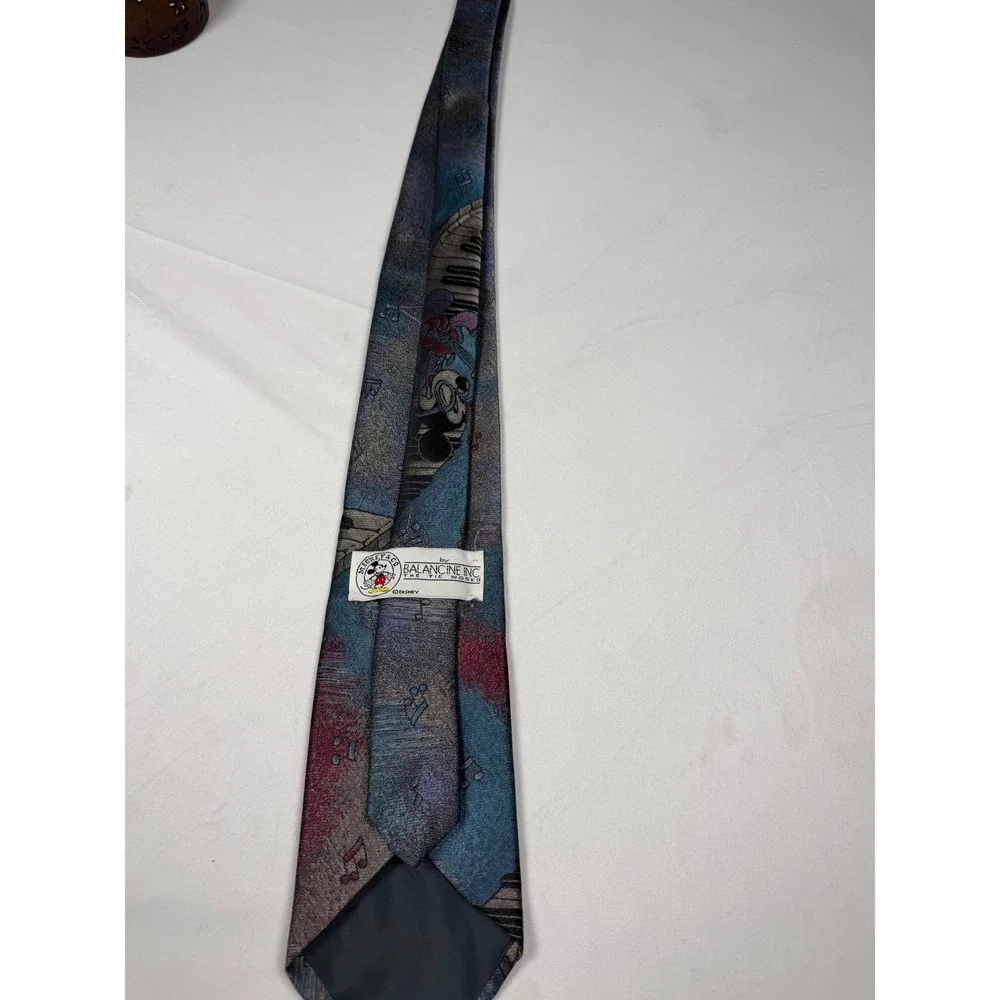 Disney 1980 Mickey Mouse Musical Piano Guitar Necktie Blue Balancine USA Made